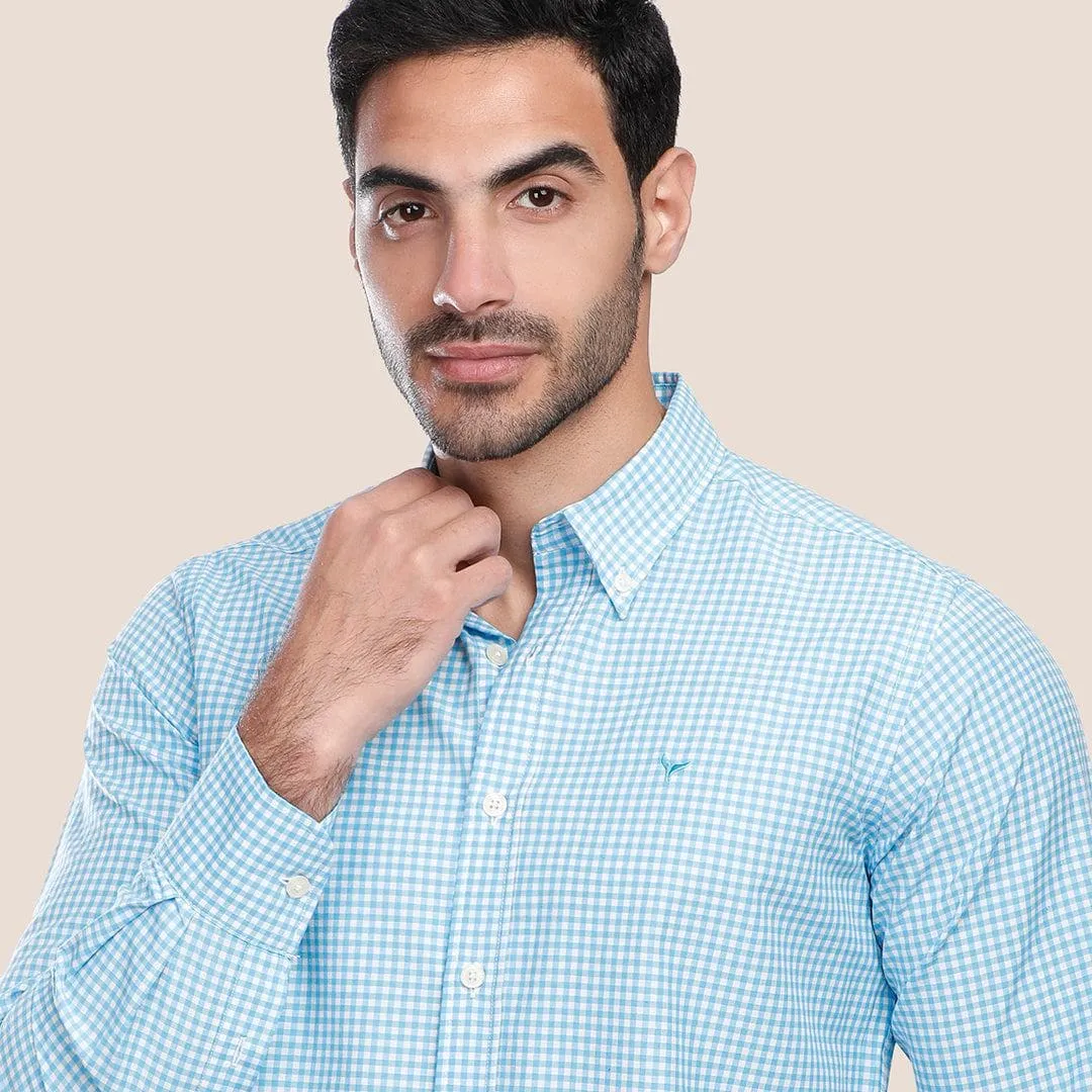 Long Sleeve checkered Shirt - TURQUOISE