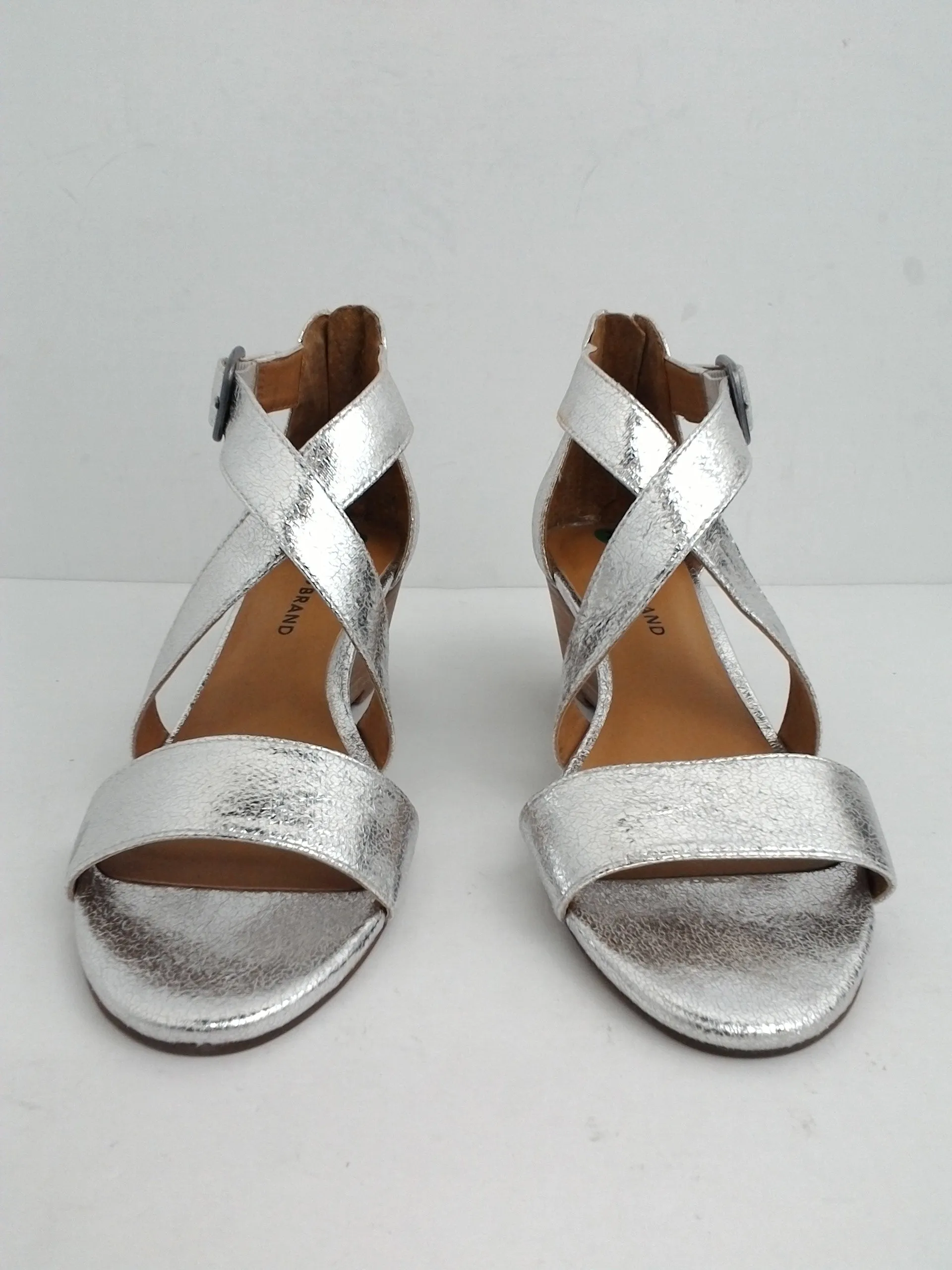 Lucky Brand Women's Jenley Silver Leather Wedge Sandal Size 8.5 M