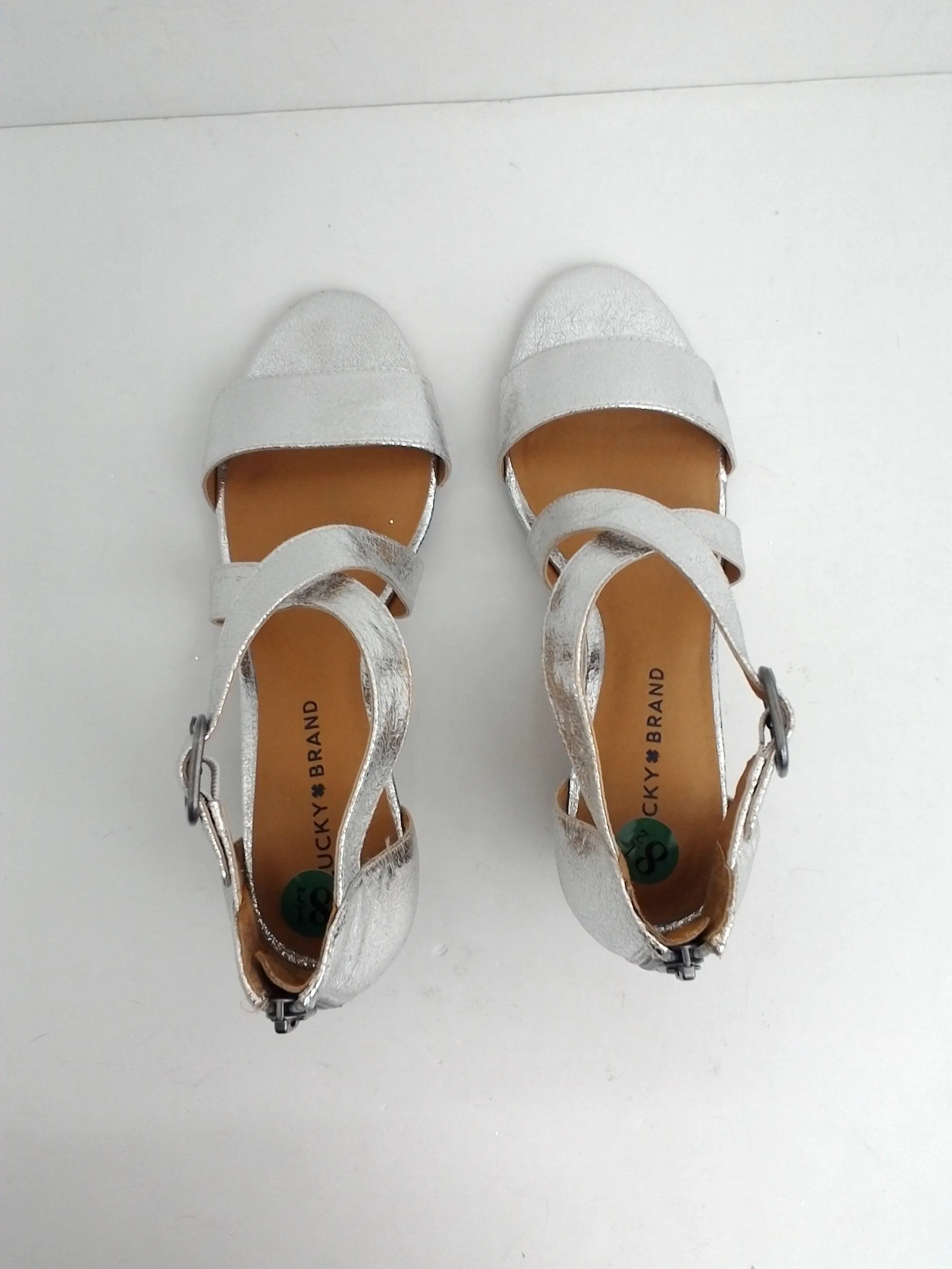 Lucky Brand Women's Jenley Silver Leather Wedge Sandal Size 8.5 M