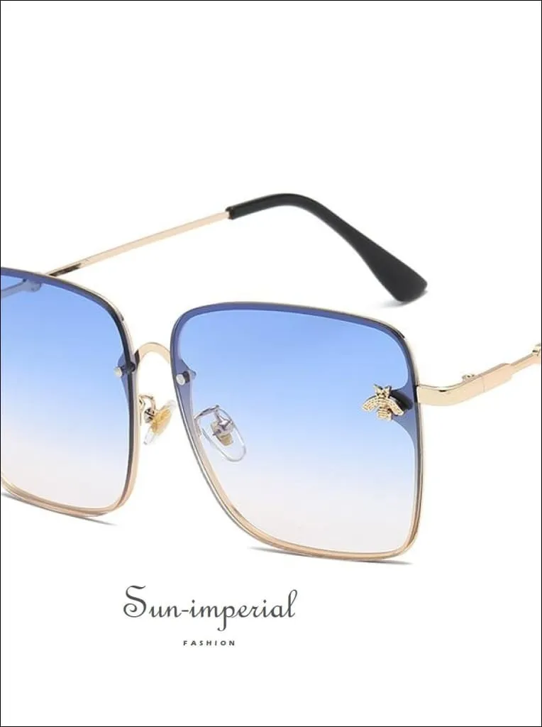 Luxury Square Bee Sunglasses Women Vintage Metal Frame Oversized Sun Glasses Female Gradient Shades