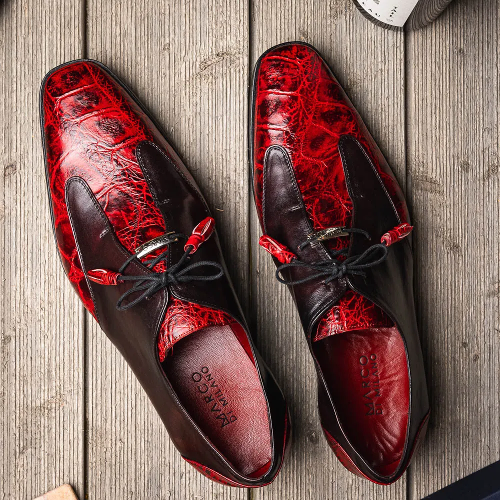 Marco Di Milano Anzio Derby Black Cherry Alligator And Calfskin Shoes