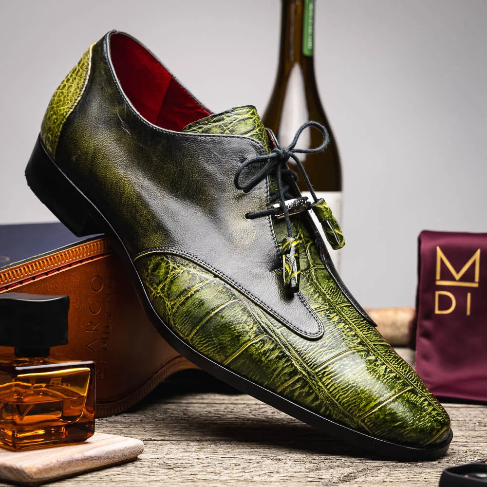 Marco Di Milano Anzio Derby Green Alligator And Calfskin Shoes