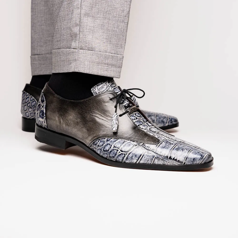 Marco Di Milano Anzio Derby Newspaper/Grey Alligator And Calfskin Shoes