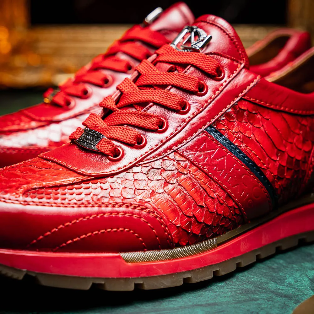 Marco Di Milano BRESCIA Red Hand-Painted Python & Calfskin Sneakers