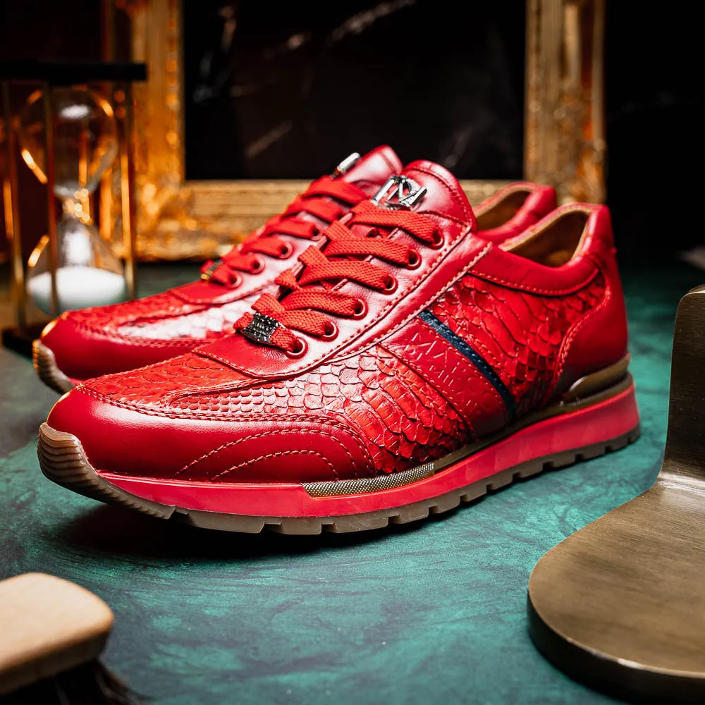 Marco Di Milano BRESCIA Red Hand-Painted Python & Calfskin Sneakers