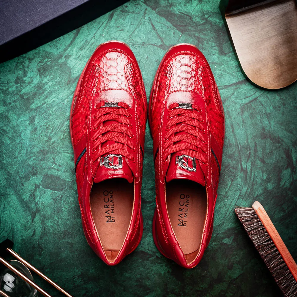 Marco Di Milano BRESCIA Red Hand-Painted Python & Calfskin Sneakers