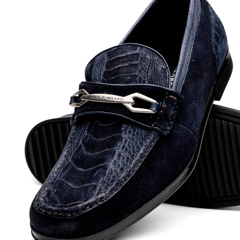 Marco Di Milano Hugo Ostrich Navy Sueded Loafers