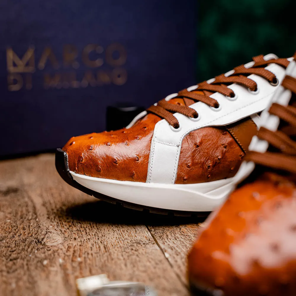 Marco Di Milano LYON II Ostrich and Calfskin Brandy/White Sneakers