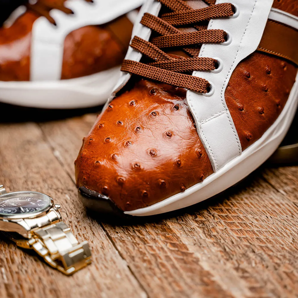 Marco Di Milano LYON II Ostrich and Calfskin Brandy/White Sneakers