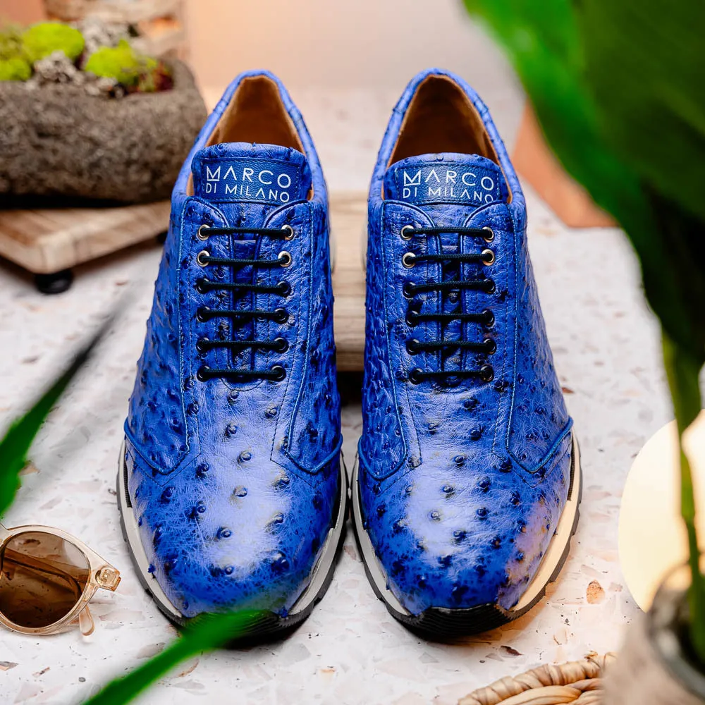 Marco Di Milano SCANNI Electric Blue Ostrich Quill Sneakers