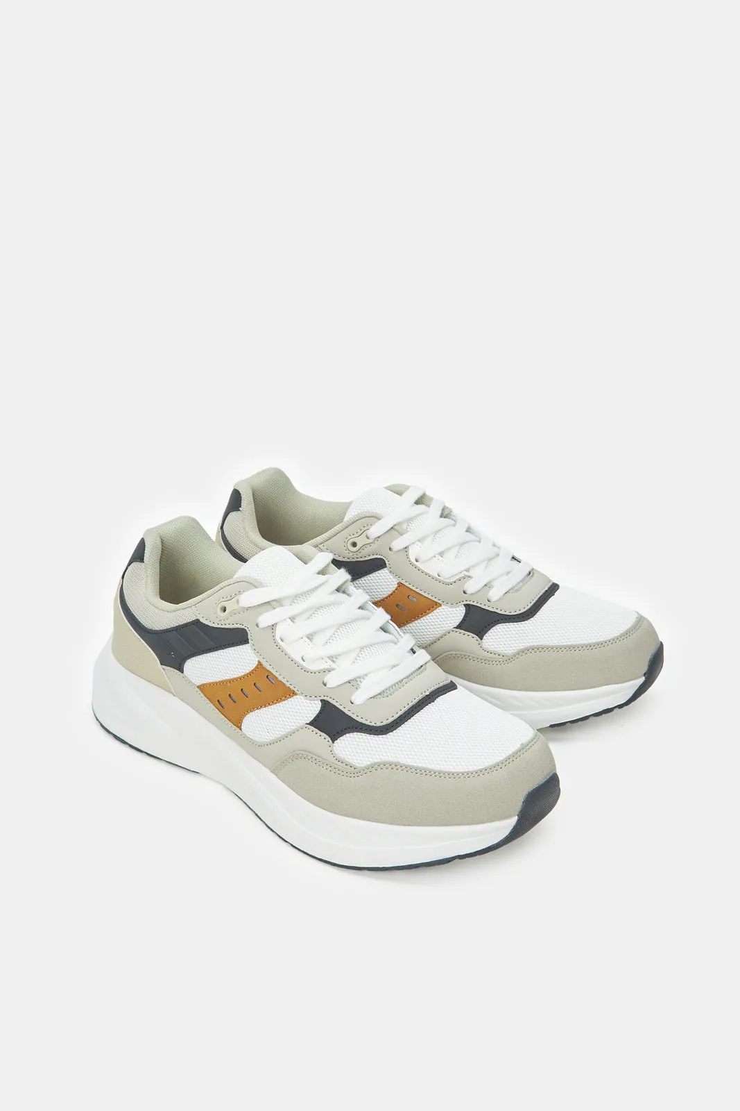 Men Beige Color Block Sneakers