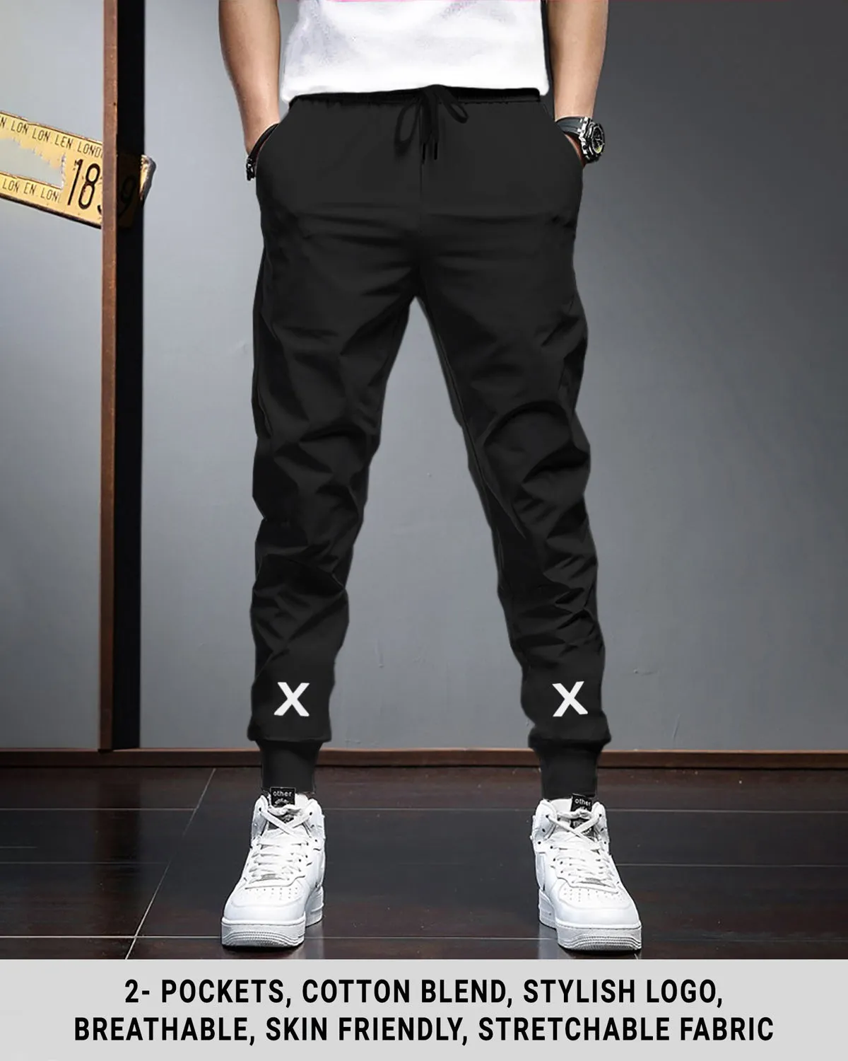 Men Black Cuffed Ankles TrackPant