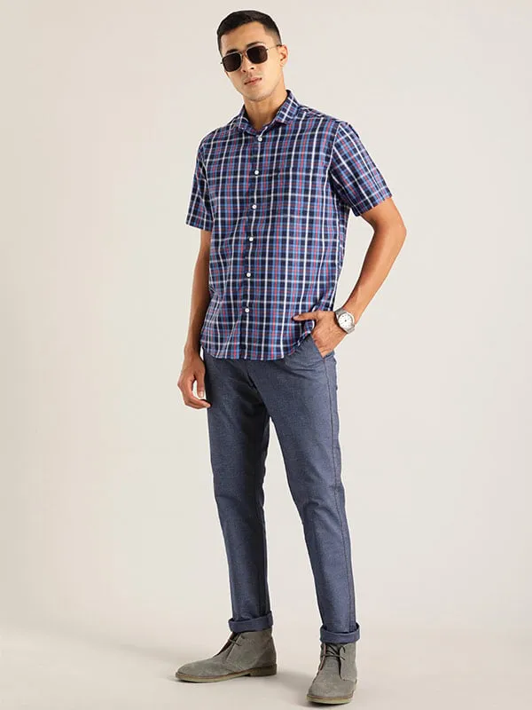 Men Checked Half Sleeve Cotton Blend Shirt