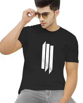 Men Plain Black Line Printed Round Neck T-shirt