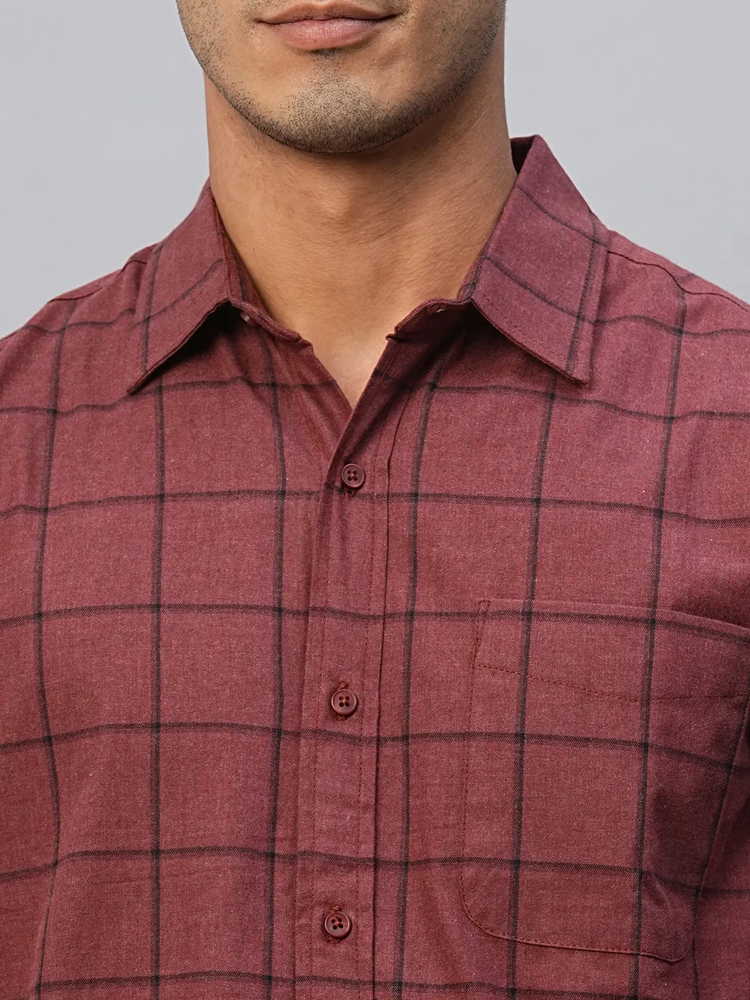 Men's Maroon Cotton Regular Fit Shirt