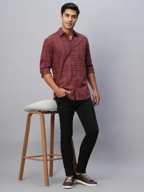 Men's Maroon Cotton Regular Fit Shirt