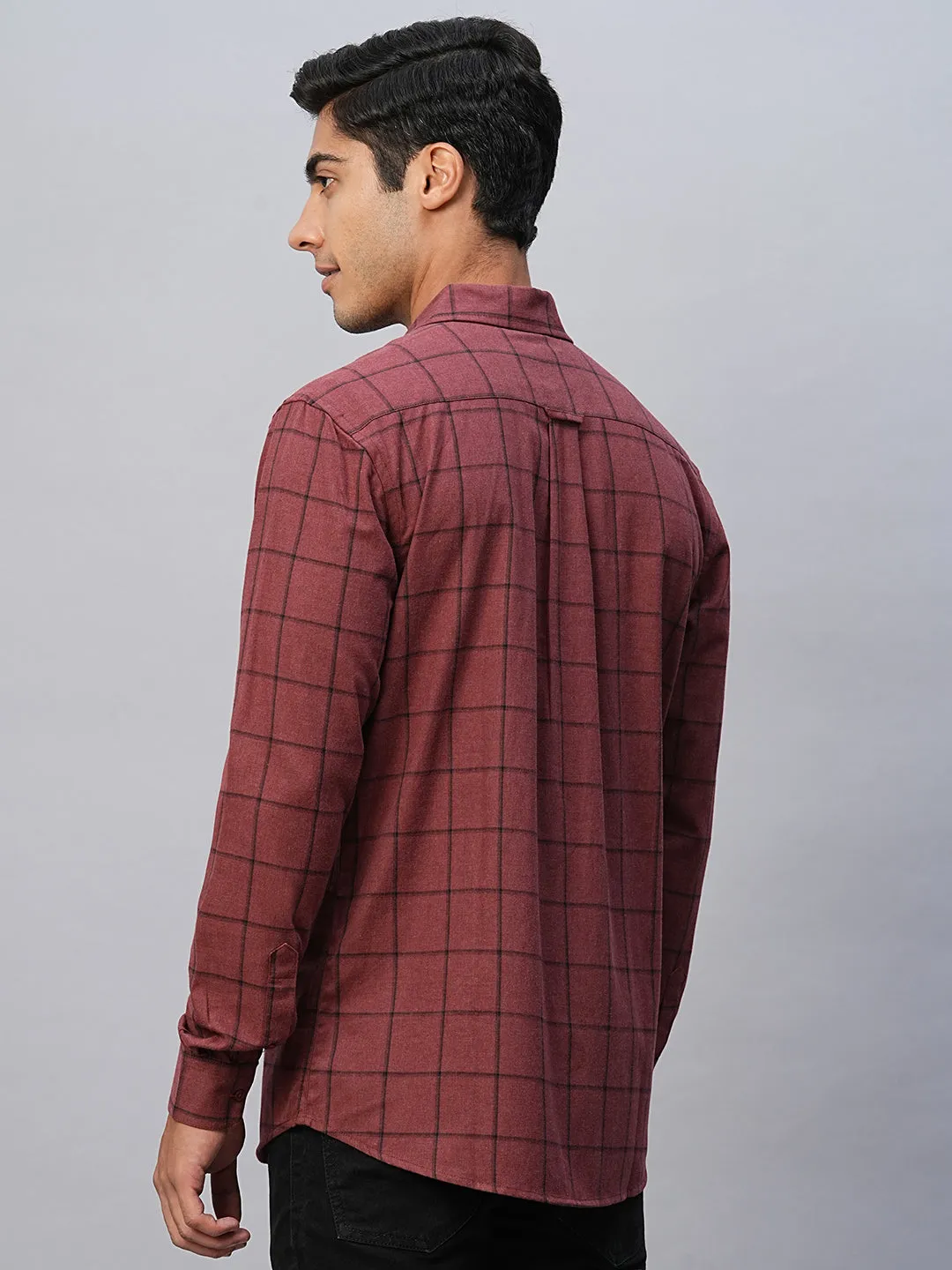 Men's Maroon Cotton Regular Fit Shirt