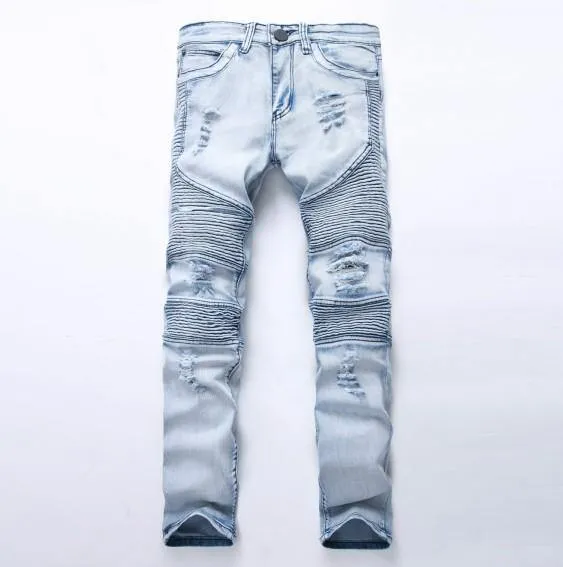 Mens Skinny Jean Distressed Slim Elastic Jeans Denim Biker Jeans Hip hop Pants Washed Ripped Jeans plus size 28-42,YA558