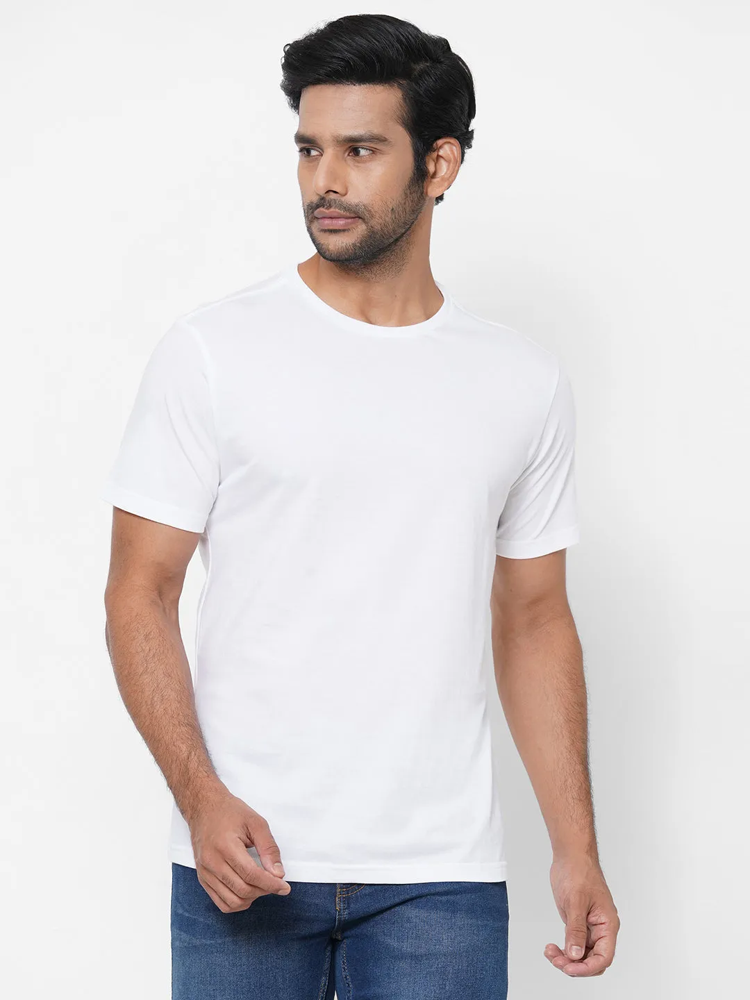 Men's White Cotton Regular Fit Tshirts