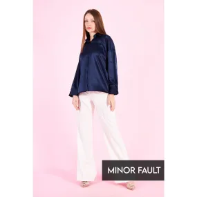 (Minor Fault) Navy Button Down Satin Shirt