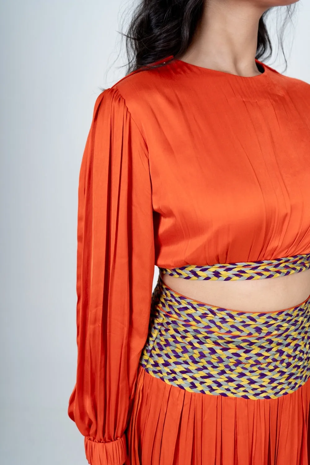 Orange Skirt Set with Color Blocked Braids