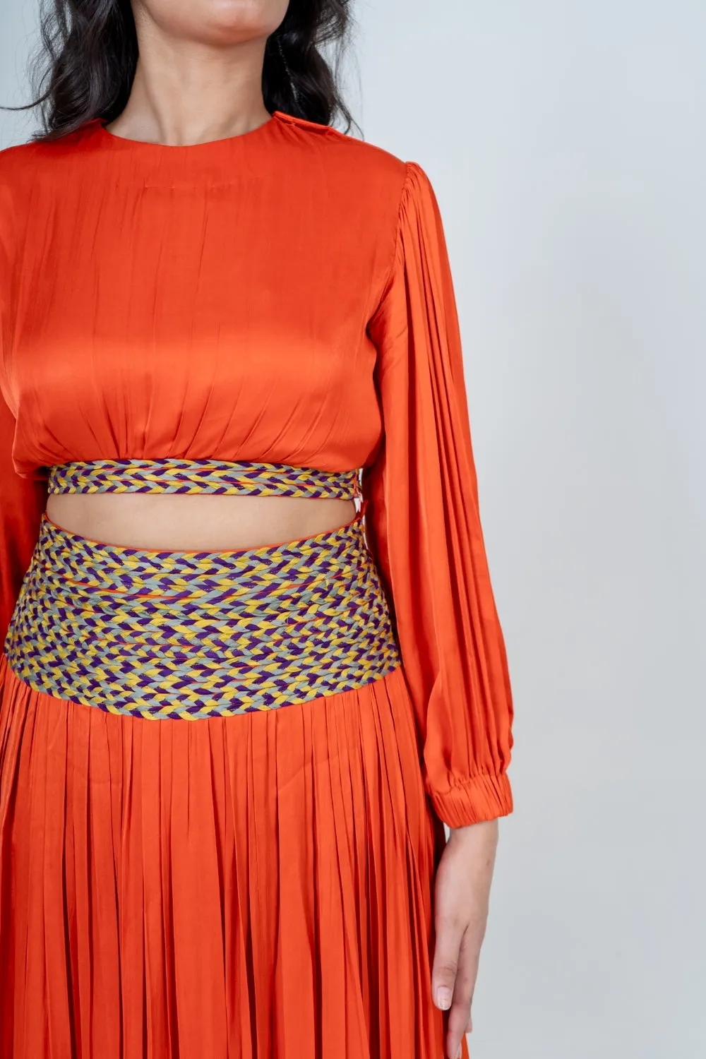 Orange Skirt Set with Color Blocked Braids