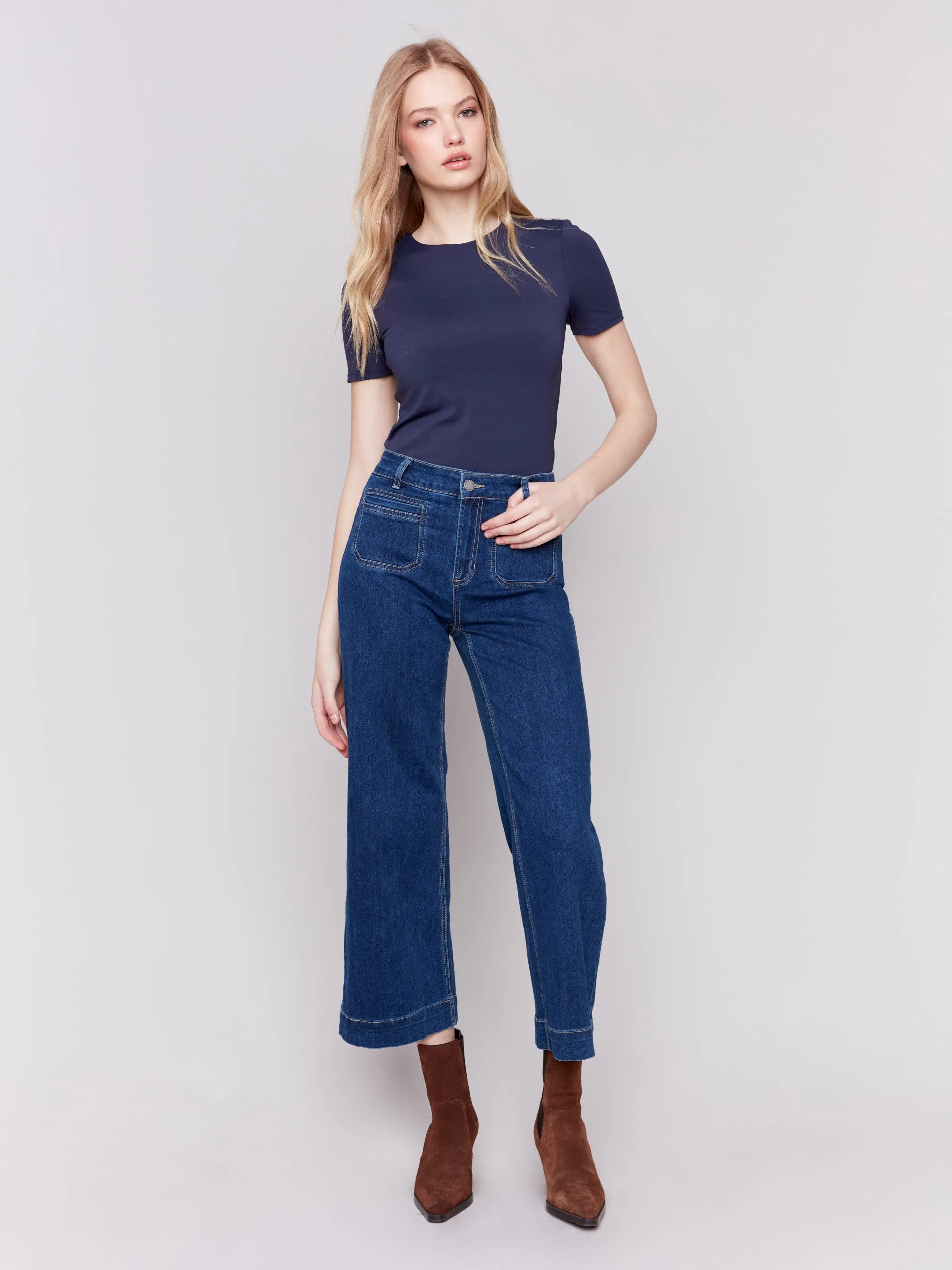 Patch Pocket Flare Jeans - Indigo