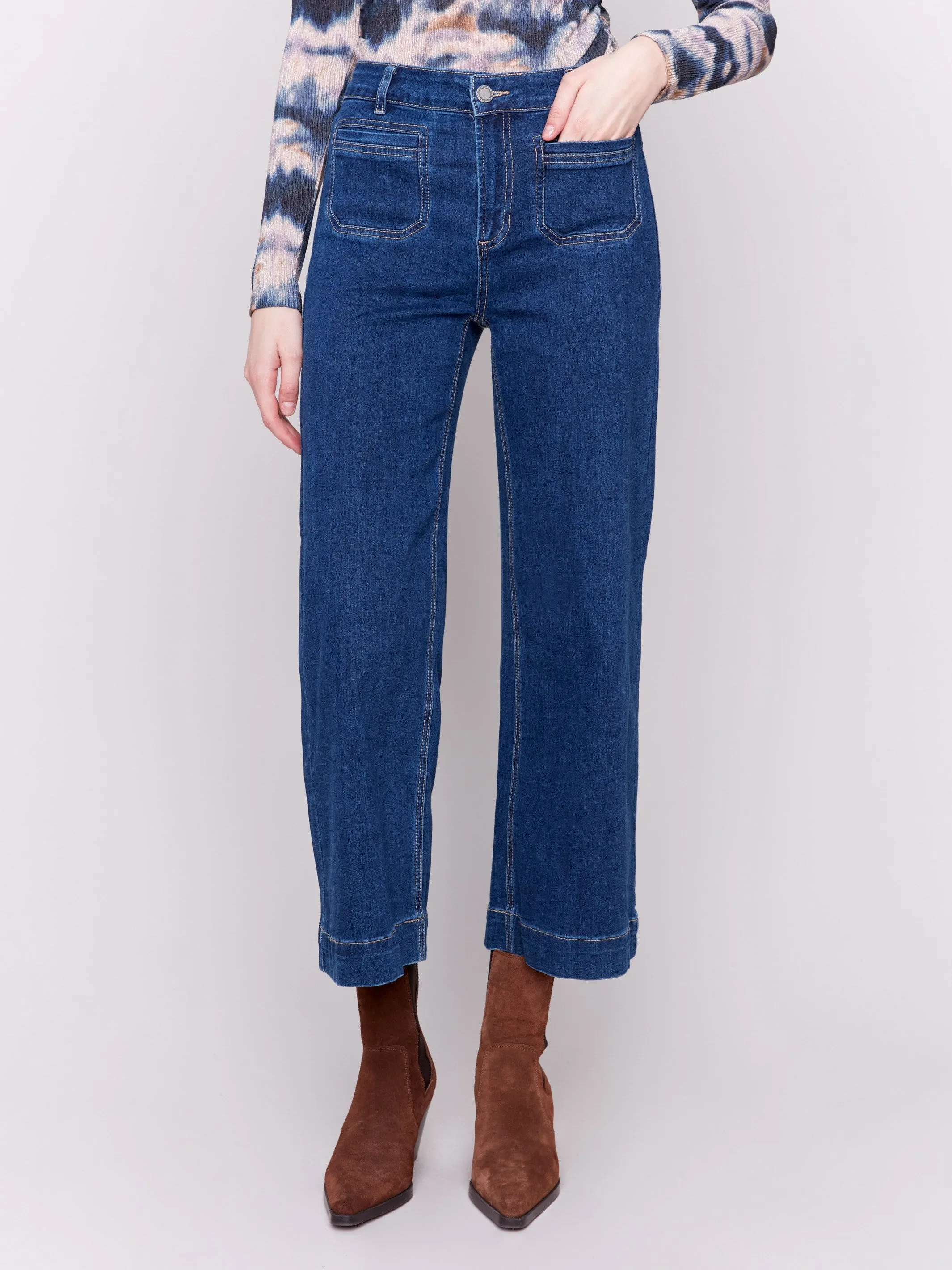 Patch Pocket Flare Jeans - Indigo