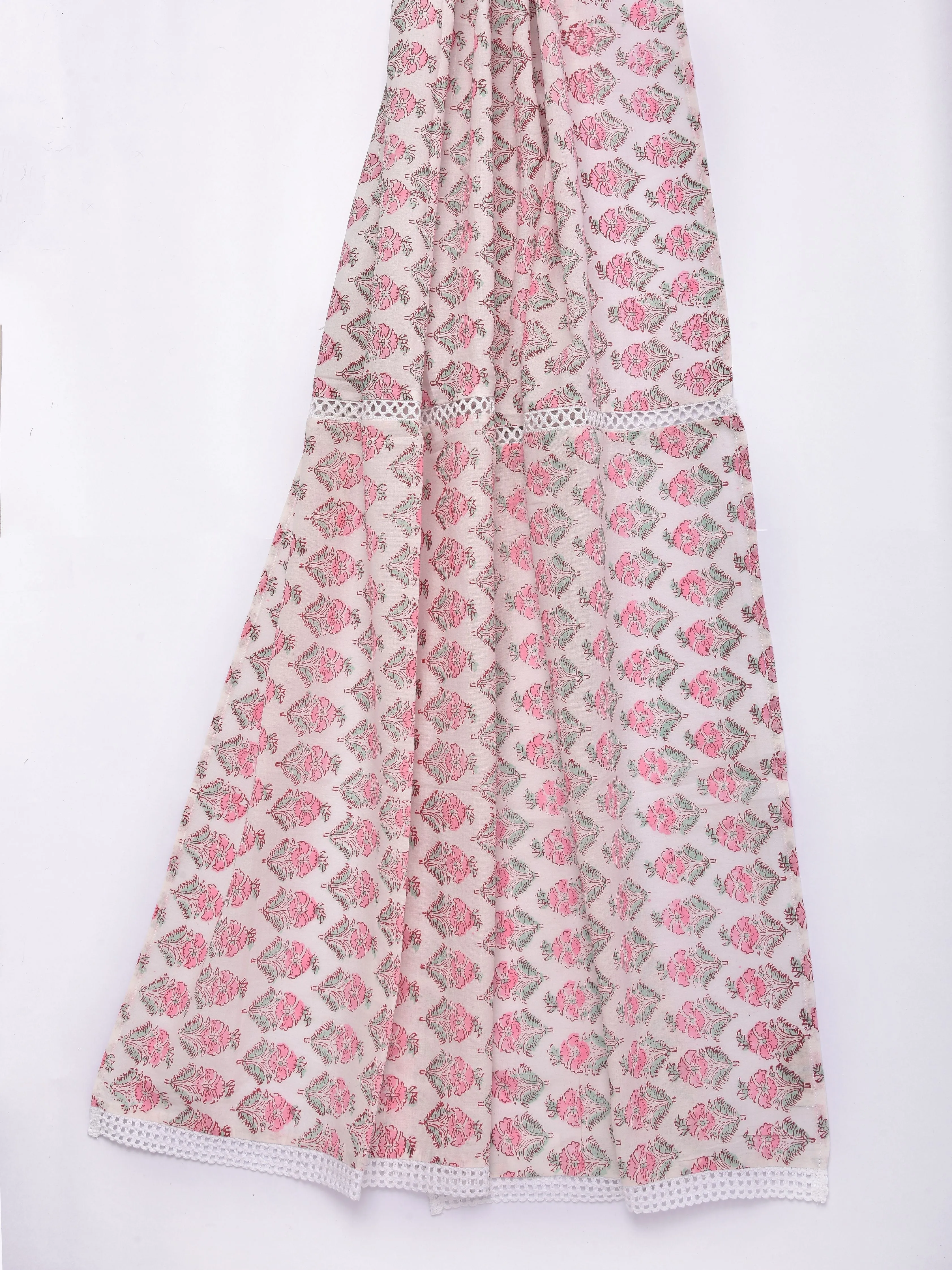 Pink Floral On White Print Cotton Stole