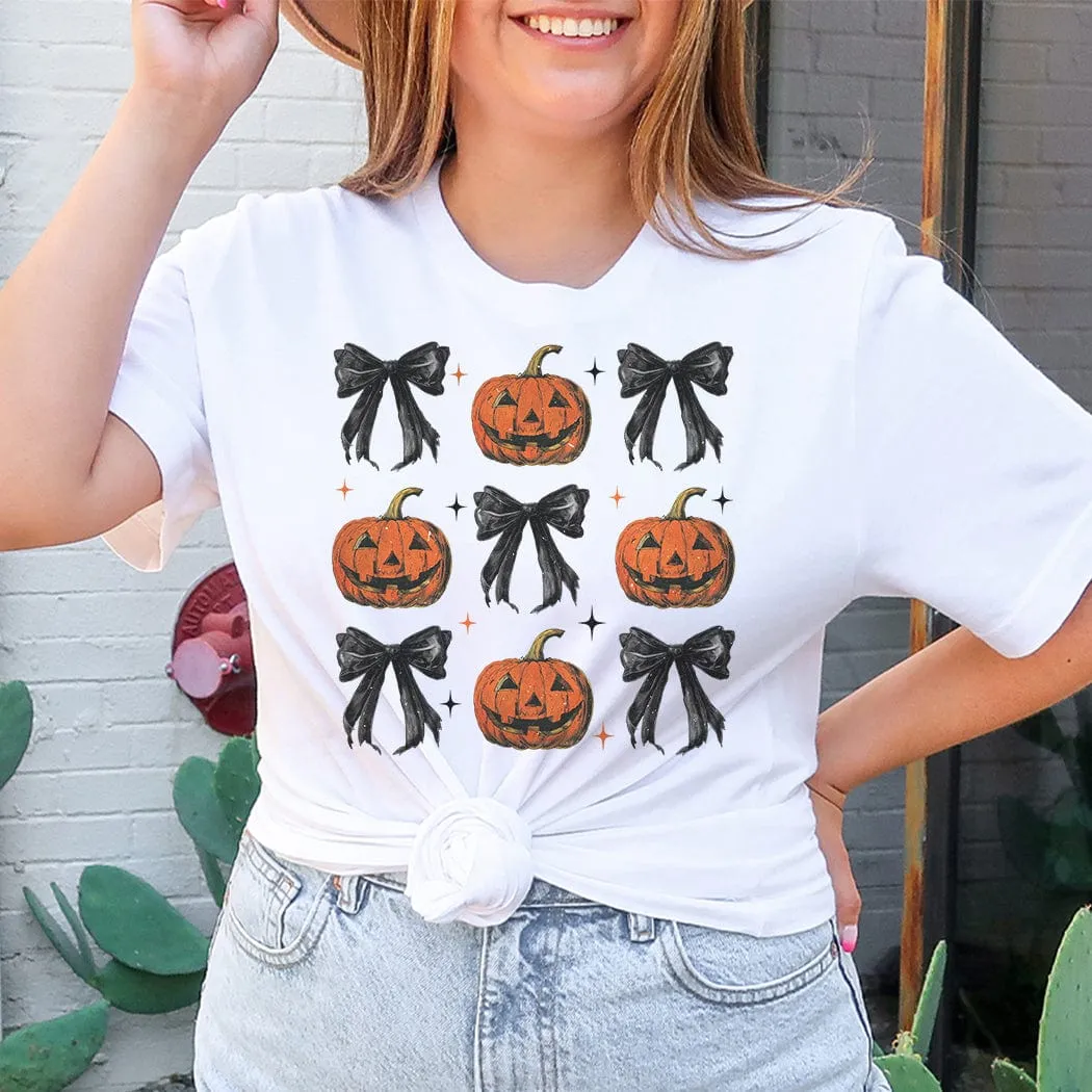 Pumpkins and Bows Halloween Graphic T-Shirt - HA308