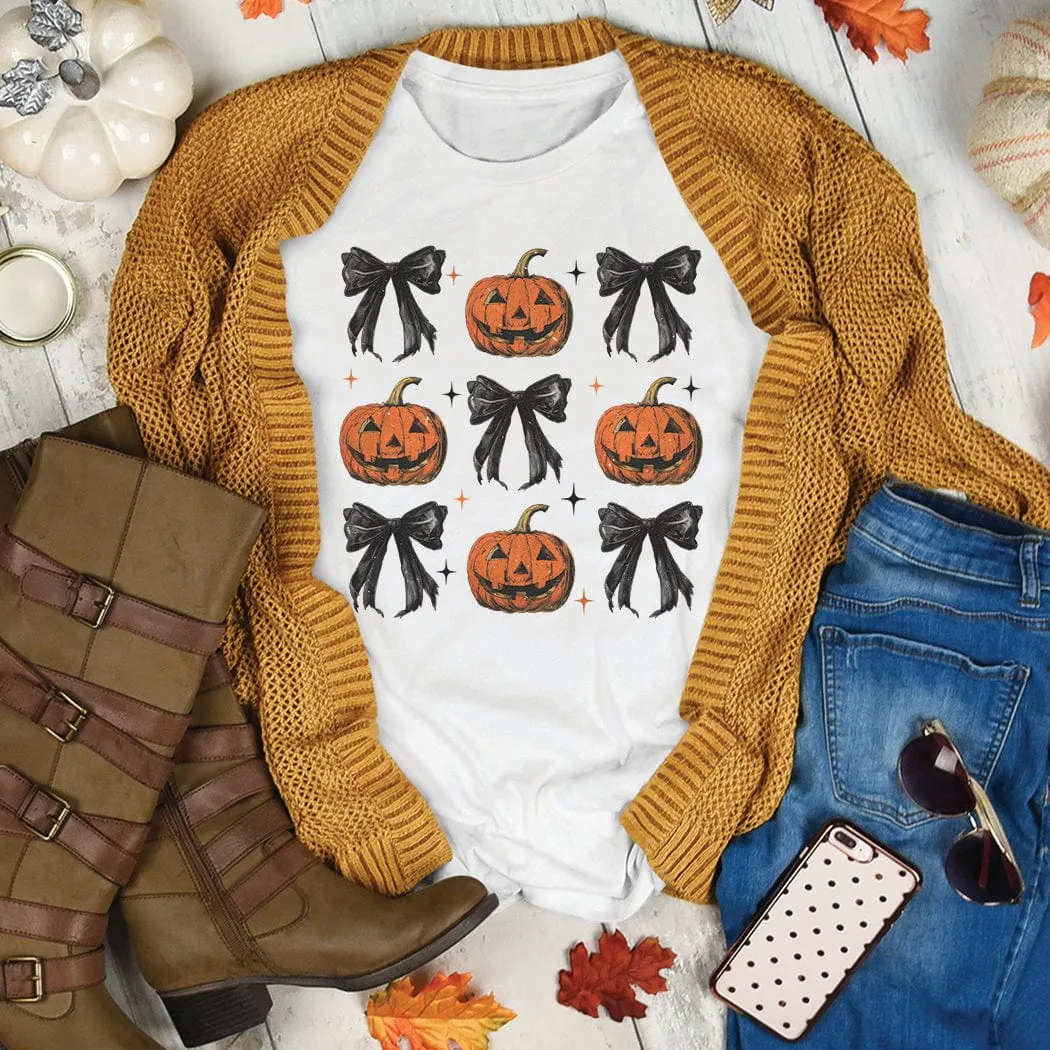 Pumpkins and Bows Halloween Graphic T-Shirt - HA308