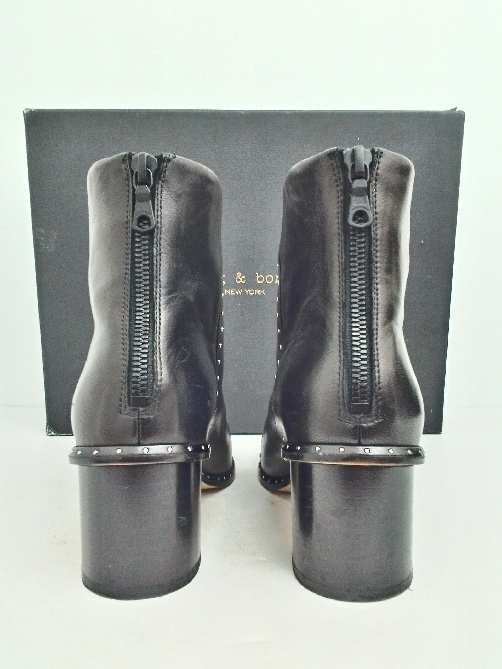 Rag & Bone Women's Willow Stud BookBlack Leather Size 36.5