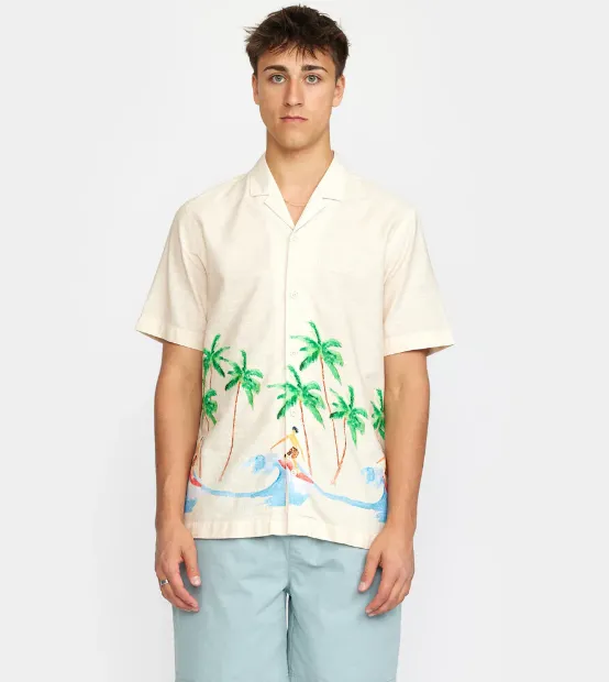 REVOLUTION - Short-sleeved Cuban Shirt / 3104 - Offwhite