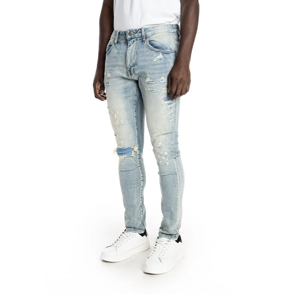 Rip And Repair Semi Basic Jeans - Bowery Blue