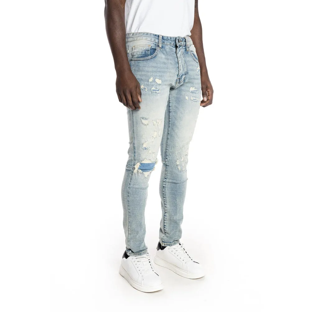 Rip And Repair Semi Basic Jeans - Bowery Blue