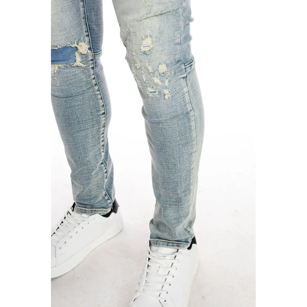 Rip And Repair Semi Basic Jeans - Bowery Blue