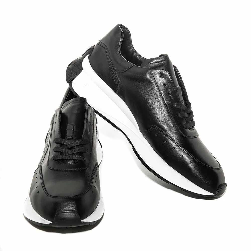 Sigotto Uomo Black Italian Soft Nappa Leather Fashion Sneaker