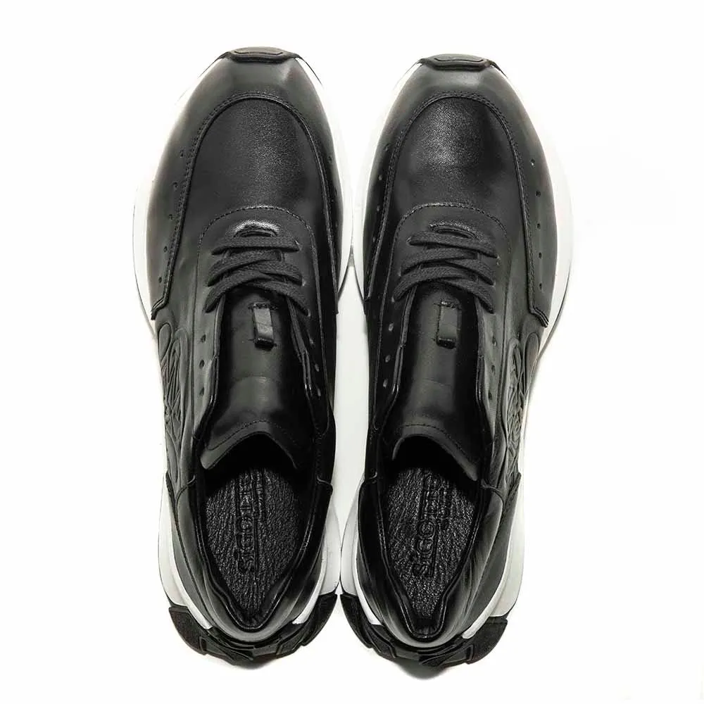 Sigotto Uomo Black Italian Soft Nappa Leather Fashion Sneaker