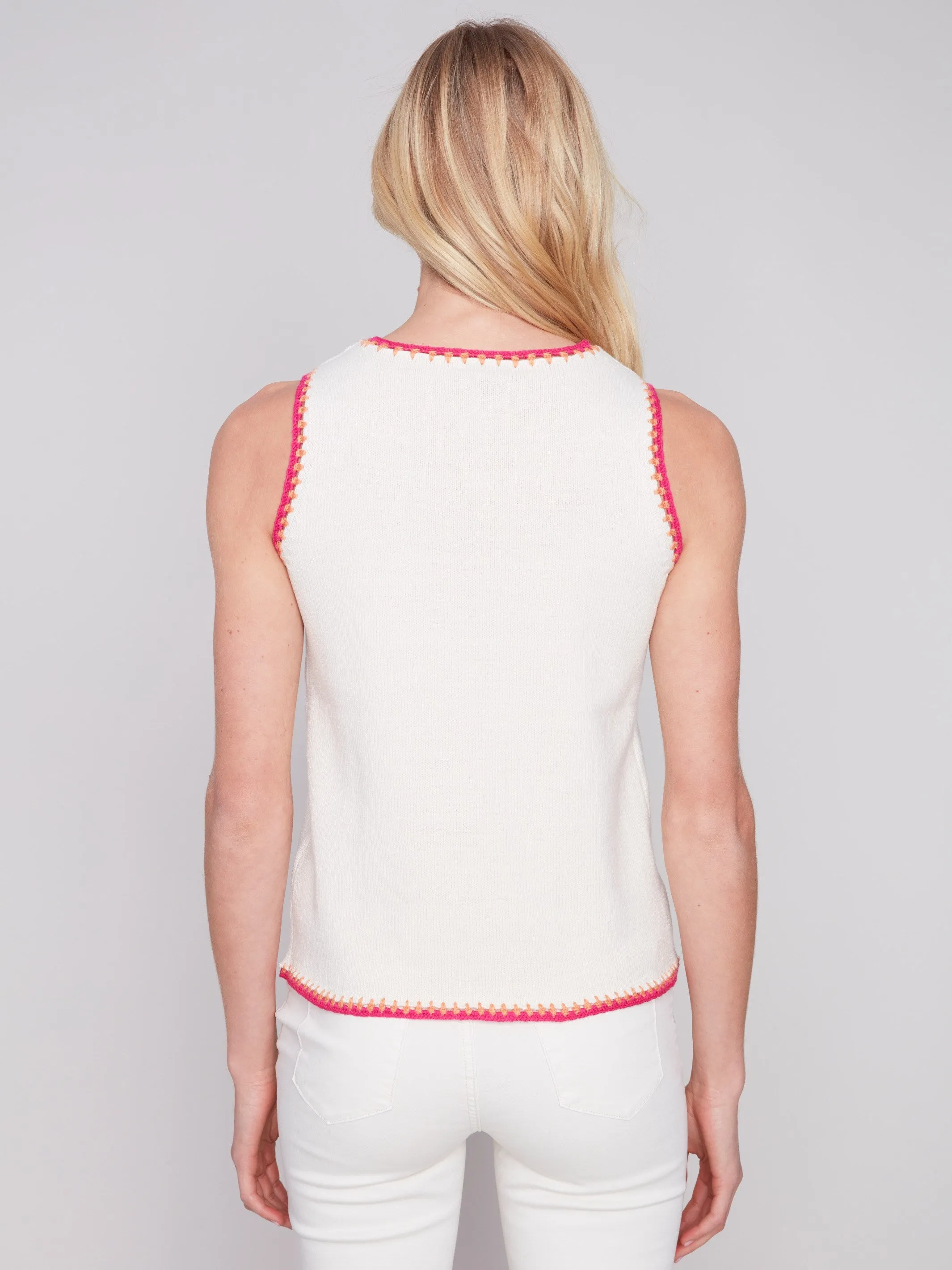 Sleeveless Knit Top with Crochet Detail - Natural