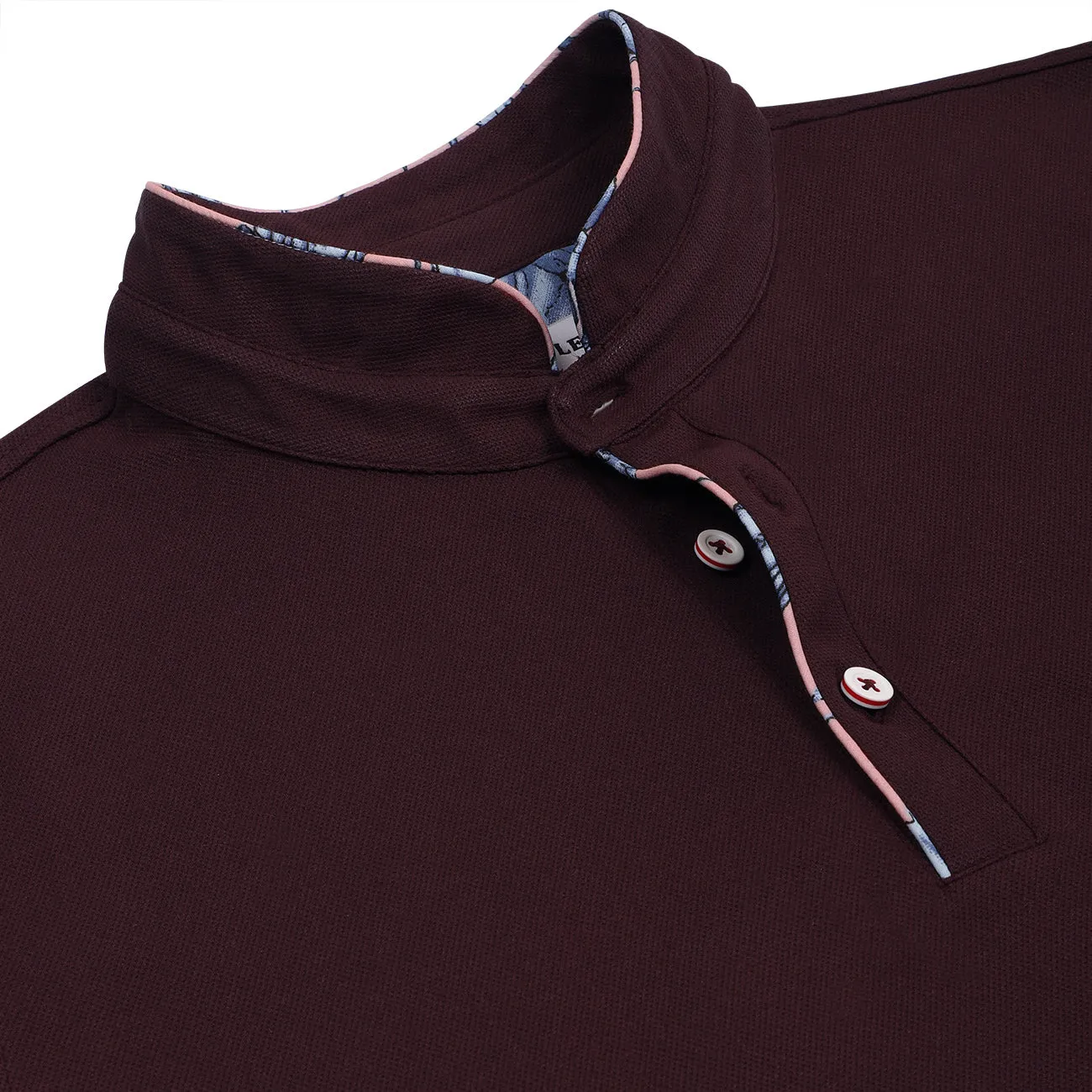 Soft Cotton Rich Maroon Polo T-shirt with Mandarin Collar