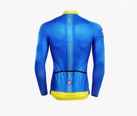 Solid Blue Men Long Sleeve Cycling Jersey