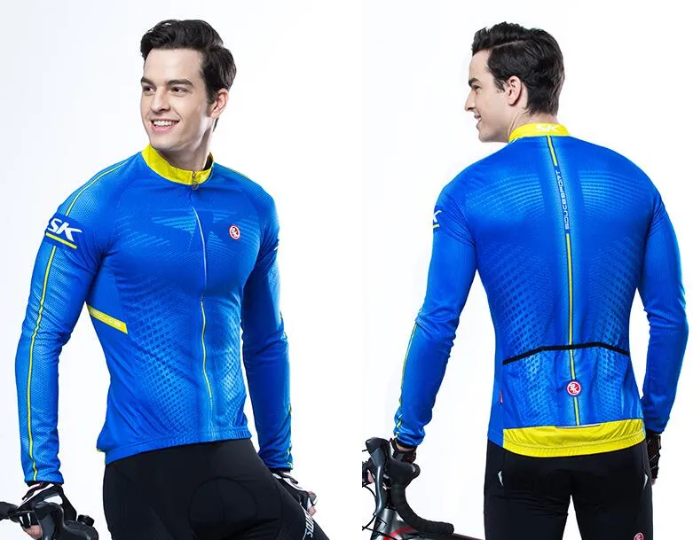 Solid Blue Men Long Sleeve Cycling Jersey