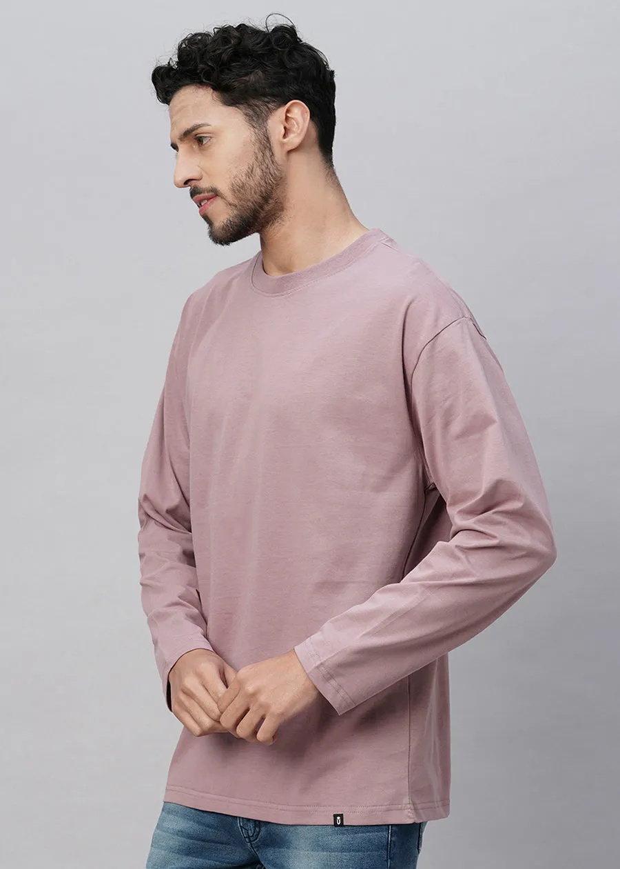 Solid Men Oversized Full Sleeve T-Shirt - Lilac