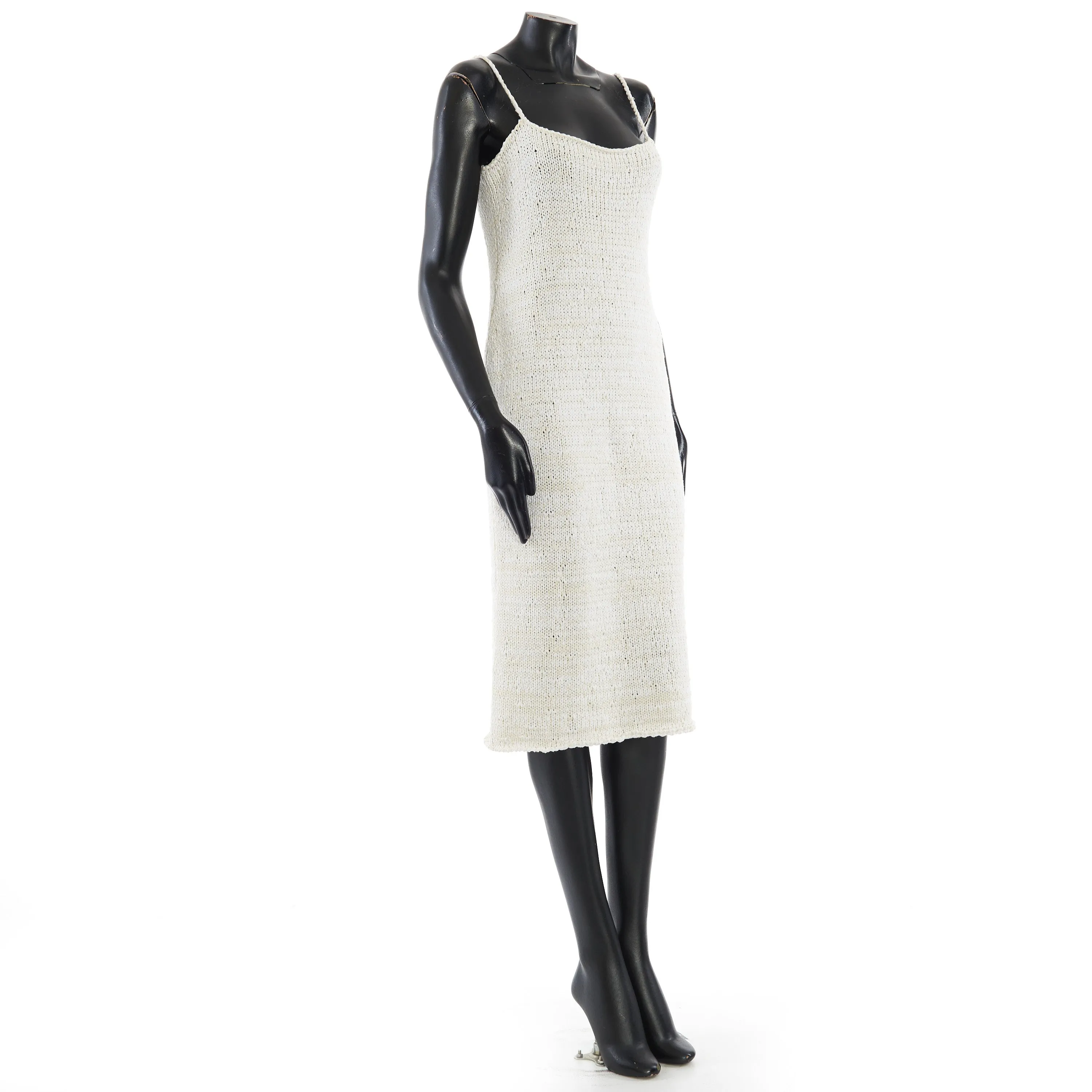 Spaghetti Strap Knitted Dress In Chalk White Cotton Blend