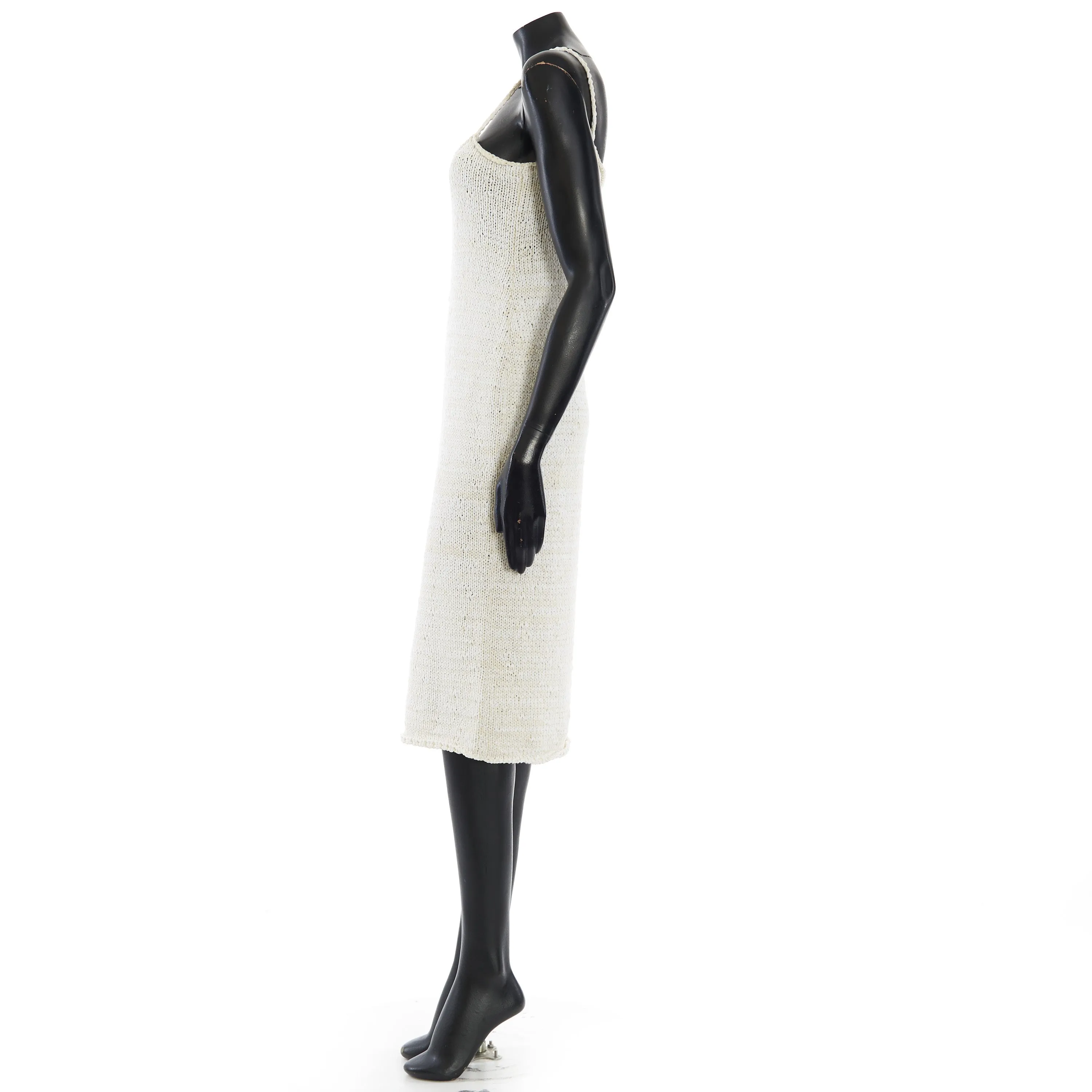 Spaghetti Strap Knitted Dress In Chalk White Cotton Blend