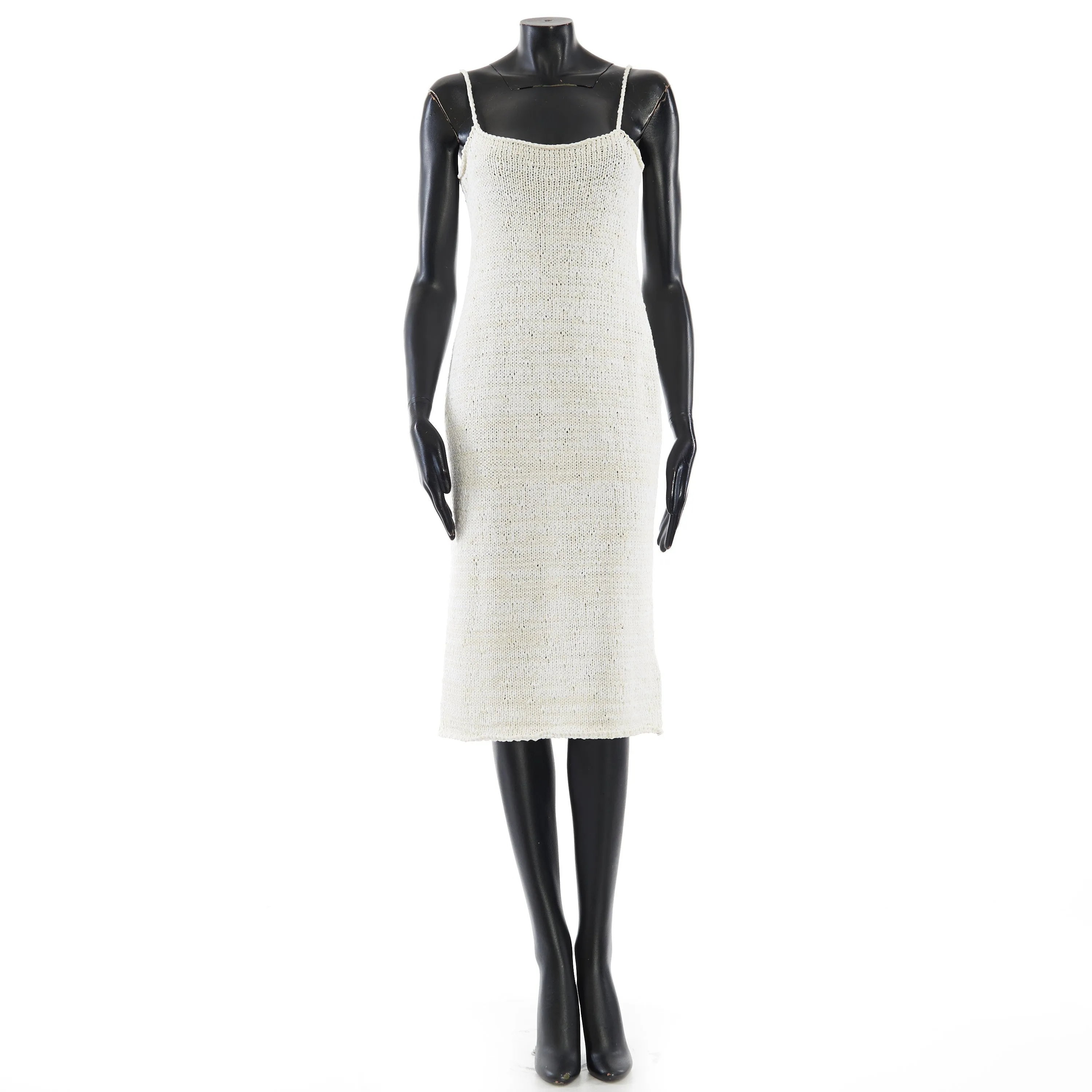 Spaghetti Strap Knitted Dress In Chalk White Cotton Blend