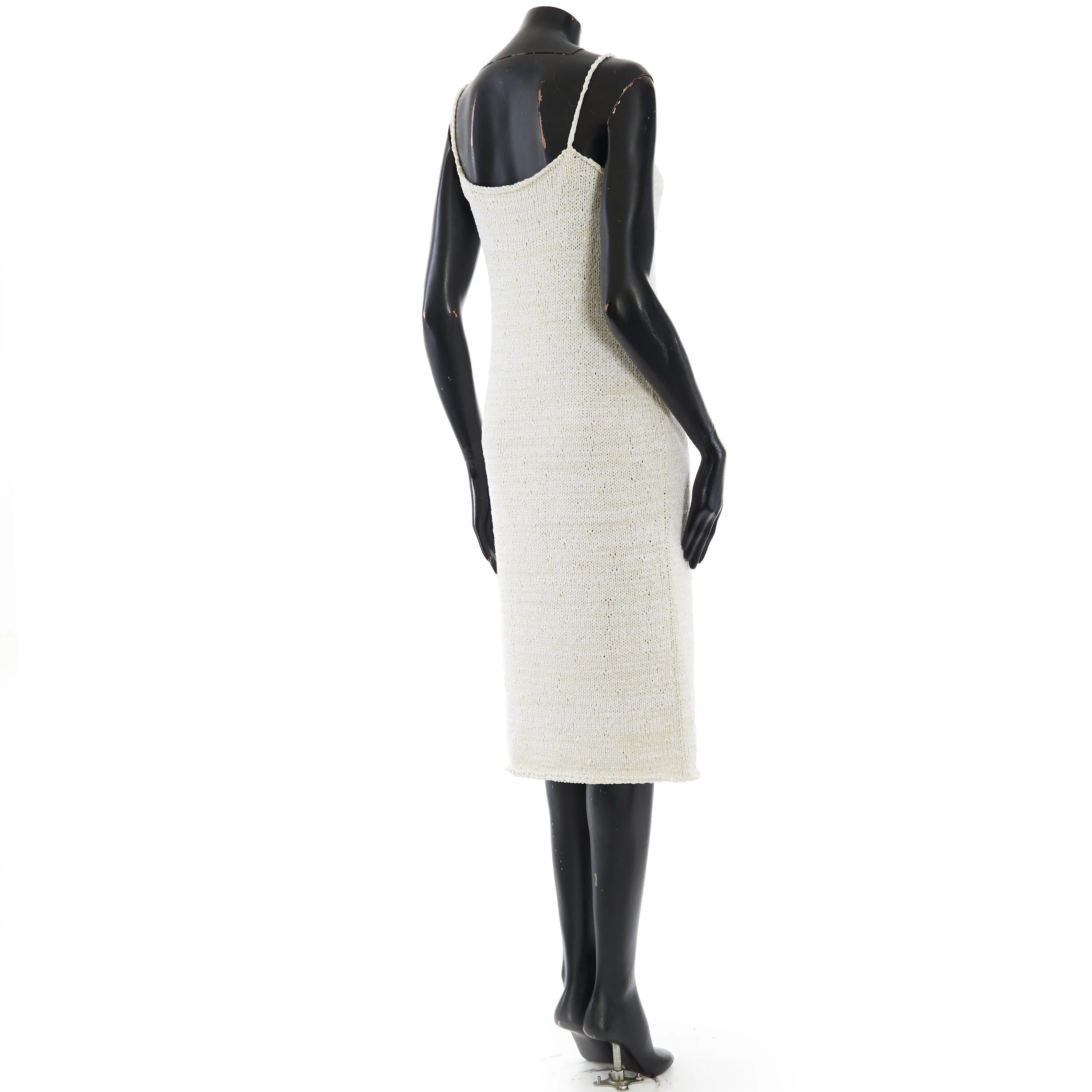 Spaghetti Strap Knitted Dress In Chalk White Cotton Blend