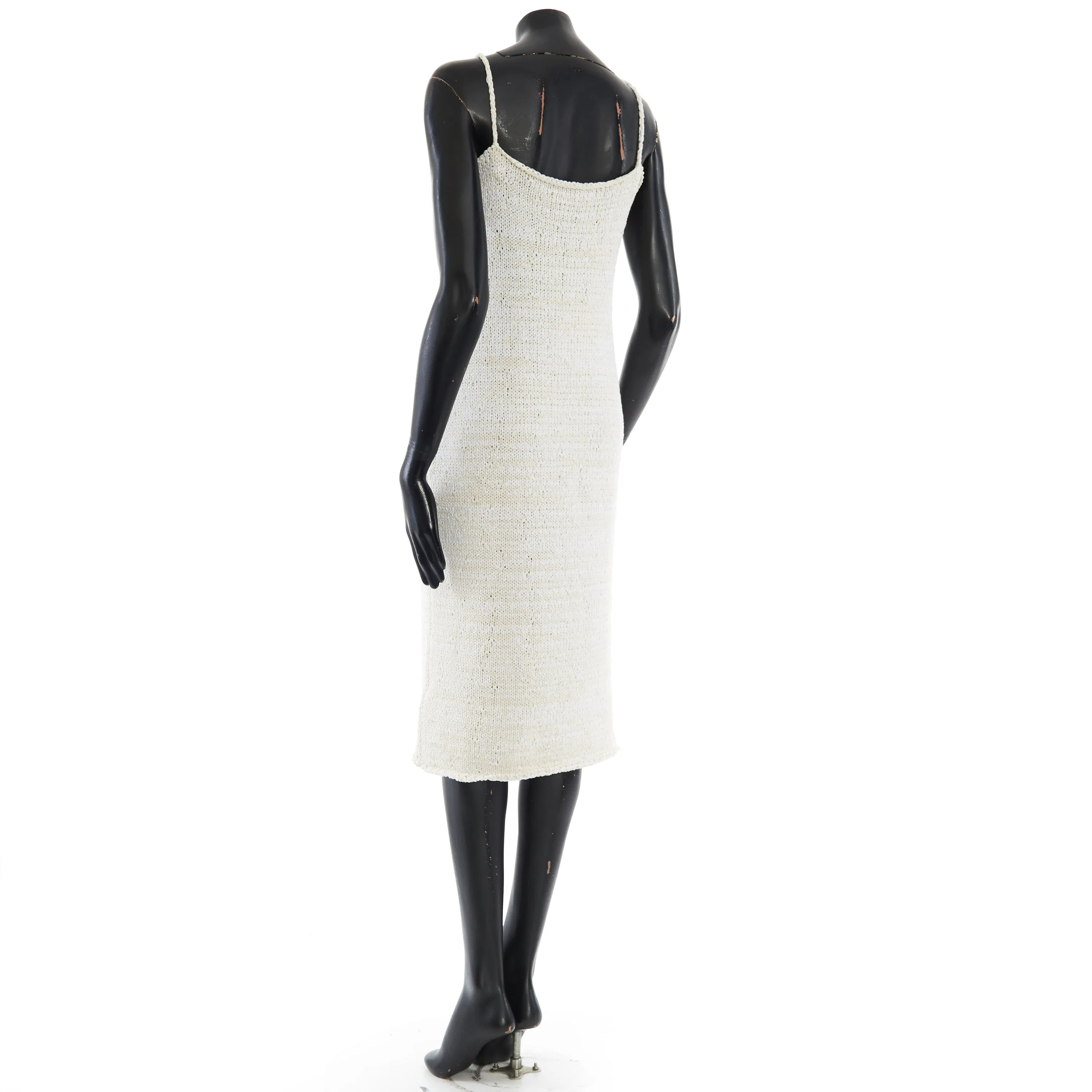 Spaghetti Strap Knitted Dress In Chalk White Cotton Blend