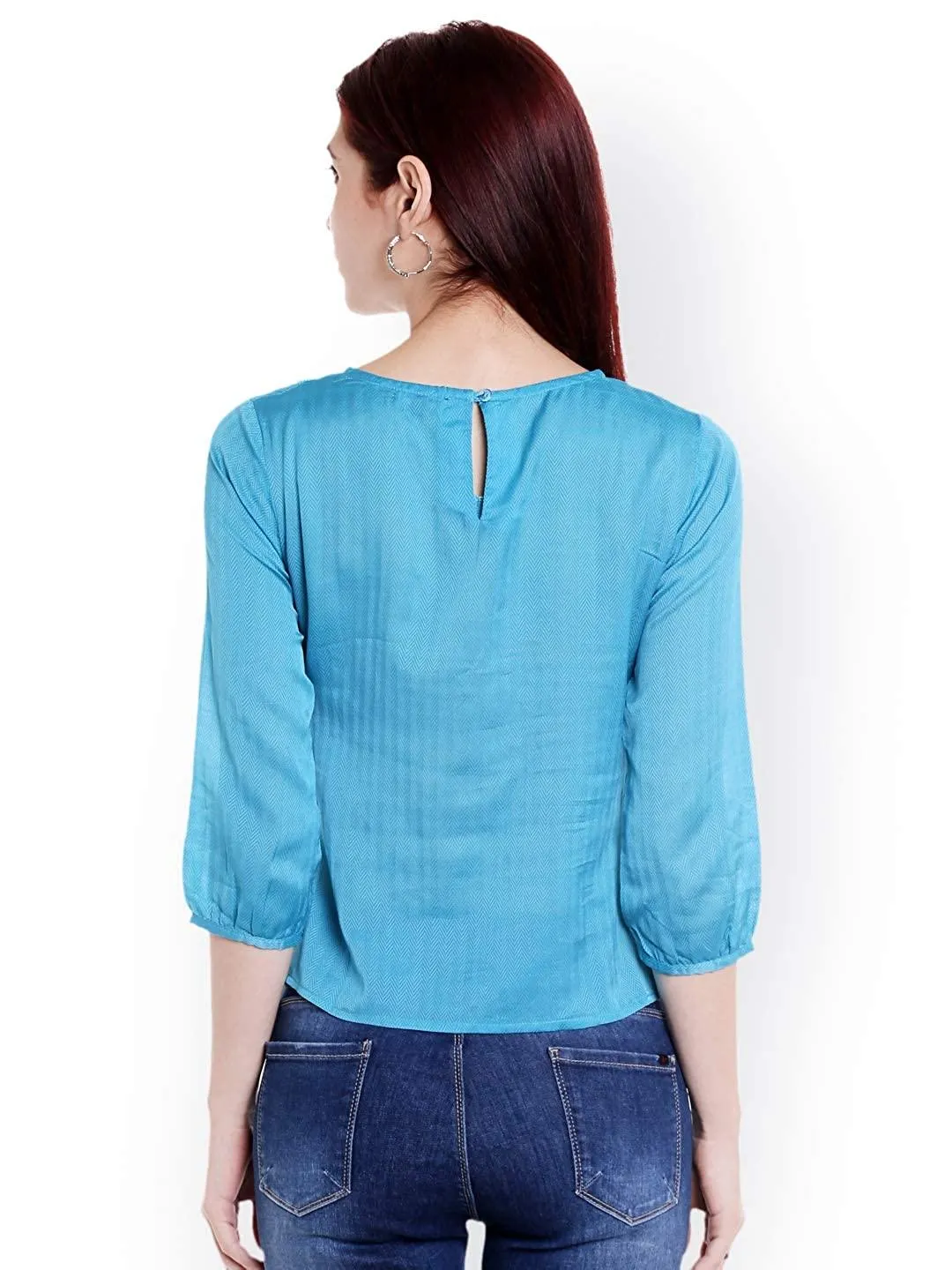 Style Quotient Women Blue Round Neck Solid Fashion Tops