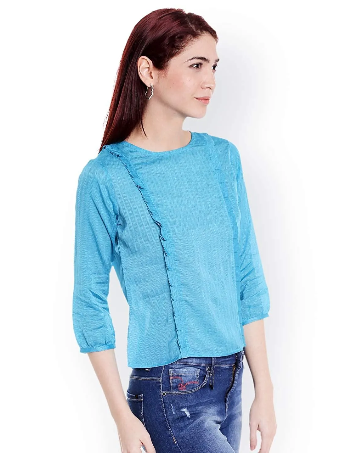 Style Quotient Women Blue Round Neck Solid Fashion Tops